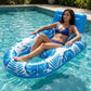 Tropical Leaf Inflatable Pool Lounge Float with Backrest Mesh Seat Cup Holder Durable PVC Float for Pool Beach Lake 63x47x27.5in