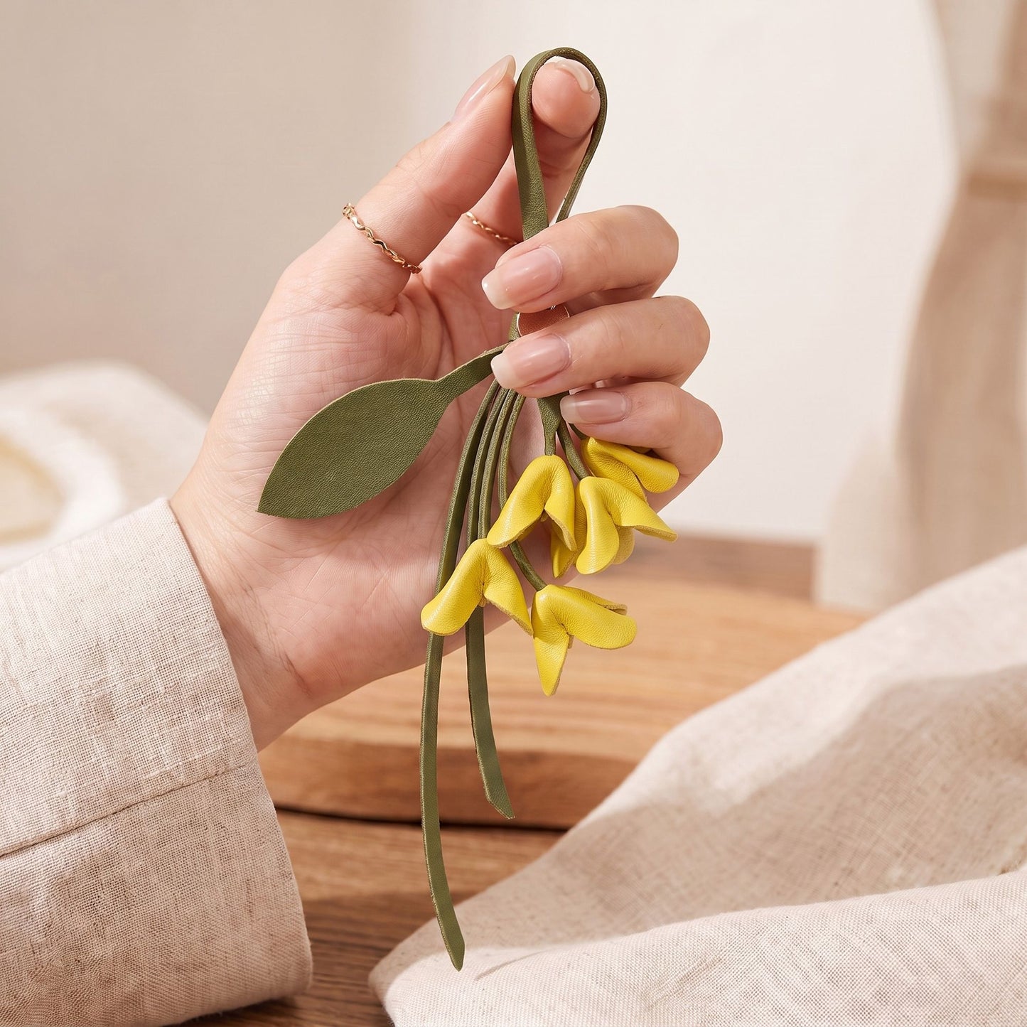 Flower Bag Charm with Leaf Detail and Loop Attachment