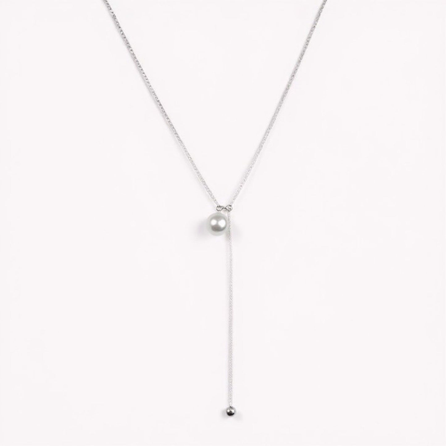 Women's Adjustable Drop Necklace with Single Bead Accent and Sleek Lariat Chain
