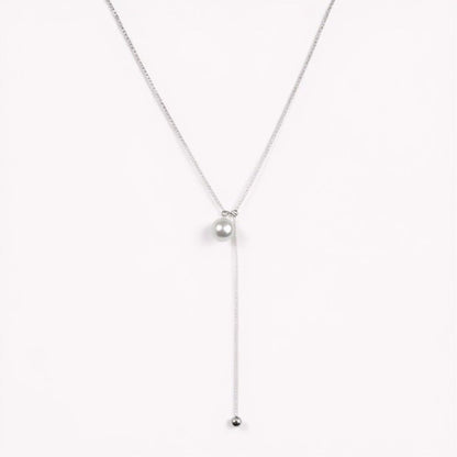 Women's Adjustable Drop Necklace with Single Bead Accent and Sleek Lariat Chain