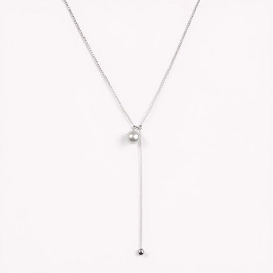 Women's Adjustable Drop Necklace with Single Bead Accent and Sleek Lariat Chain