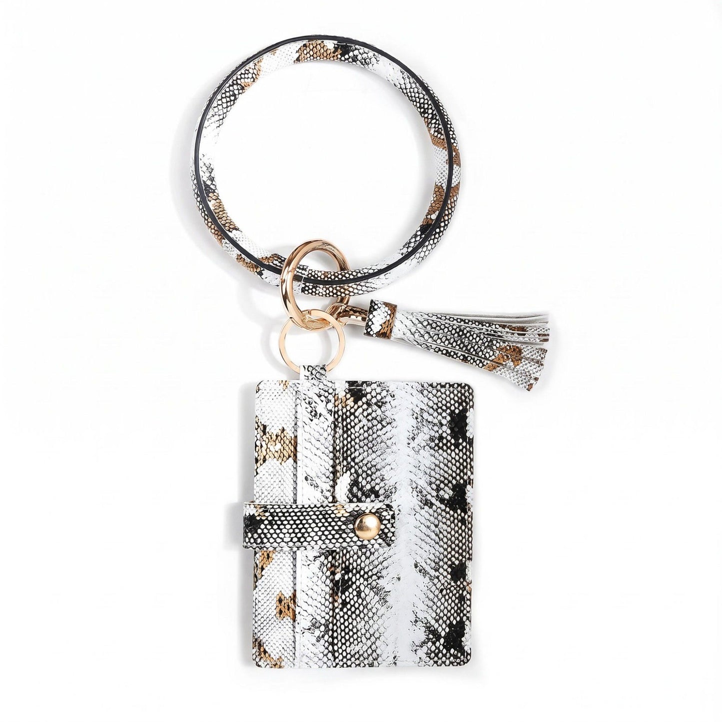 Womens Snakeskin Print Wristlet Keychain with Mini Pouch and Tassel