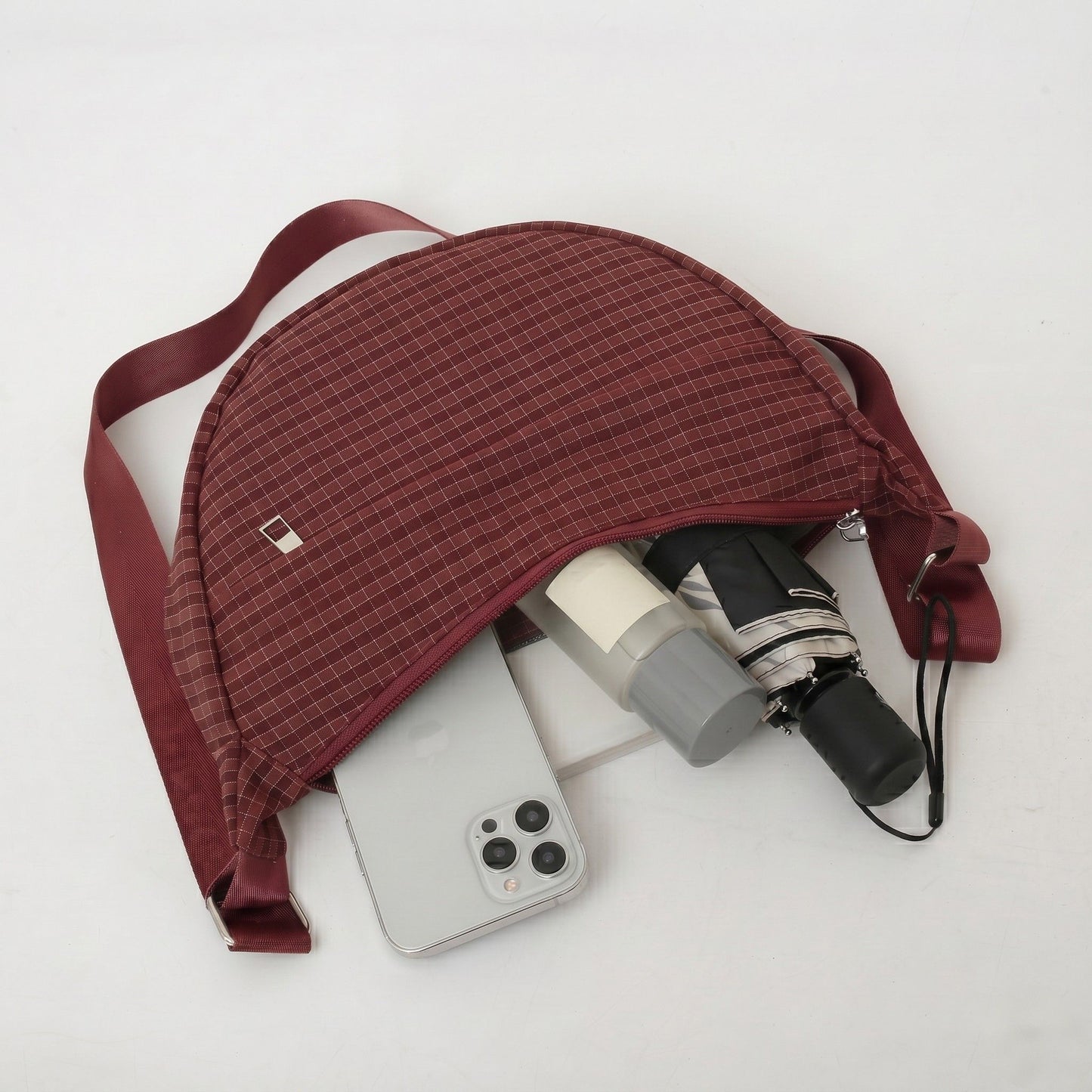 Plaid Nylon Crescent Shoulder Bags with Adjustable Strap Lightweight Casual Crossbody Bag