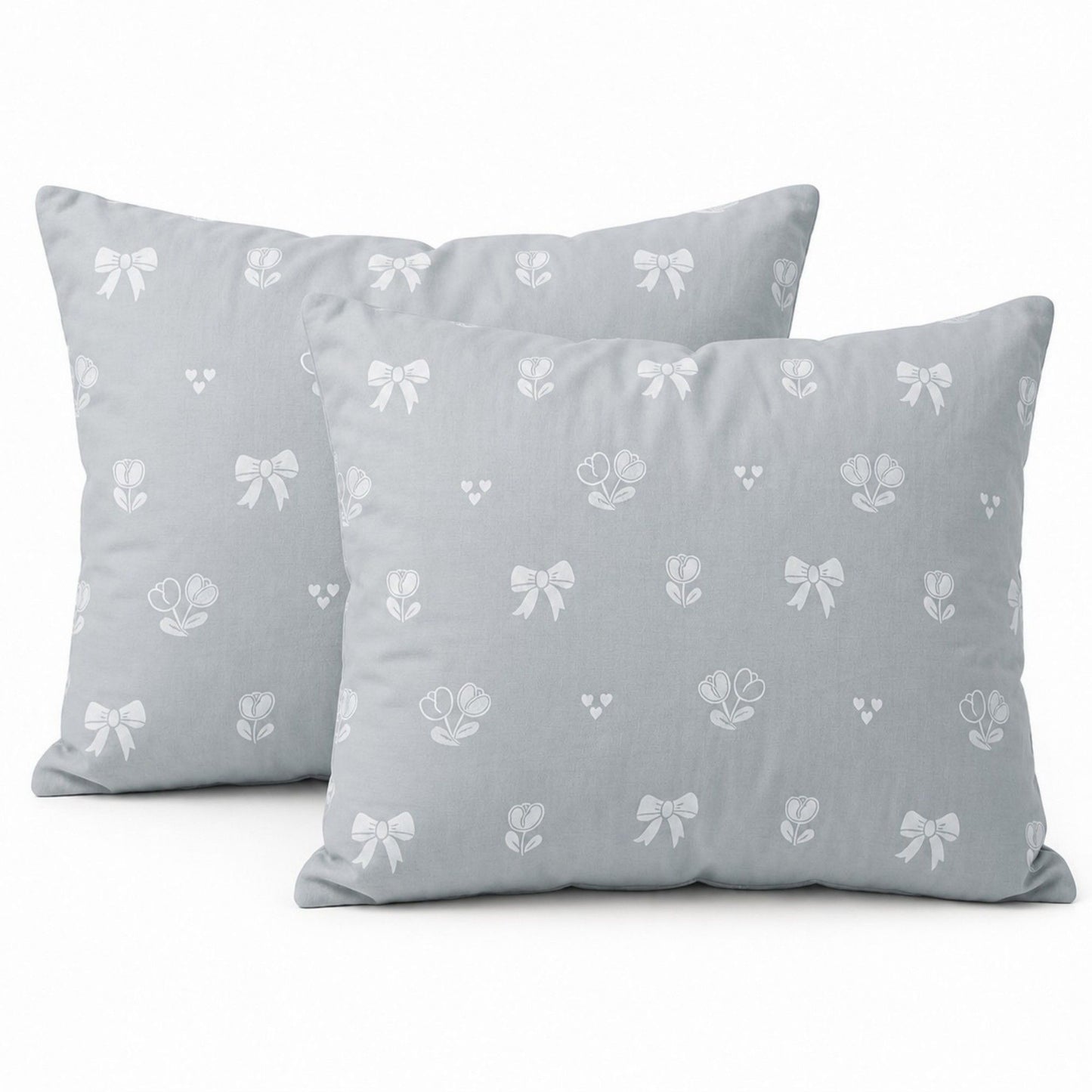 2-Piece Cotton Pillowcases with Bow and Tulip Print Design for Bedroom, Soft and Cozy Bedding Set 20x26in