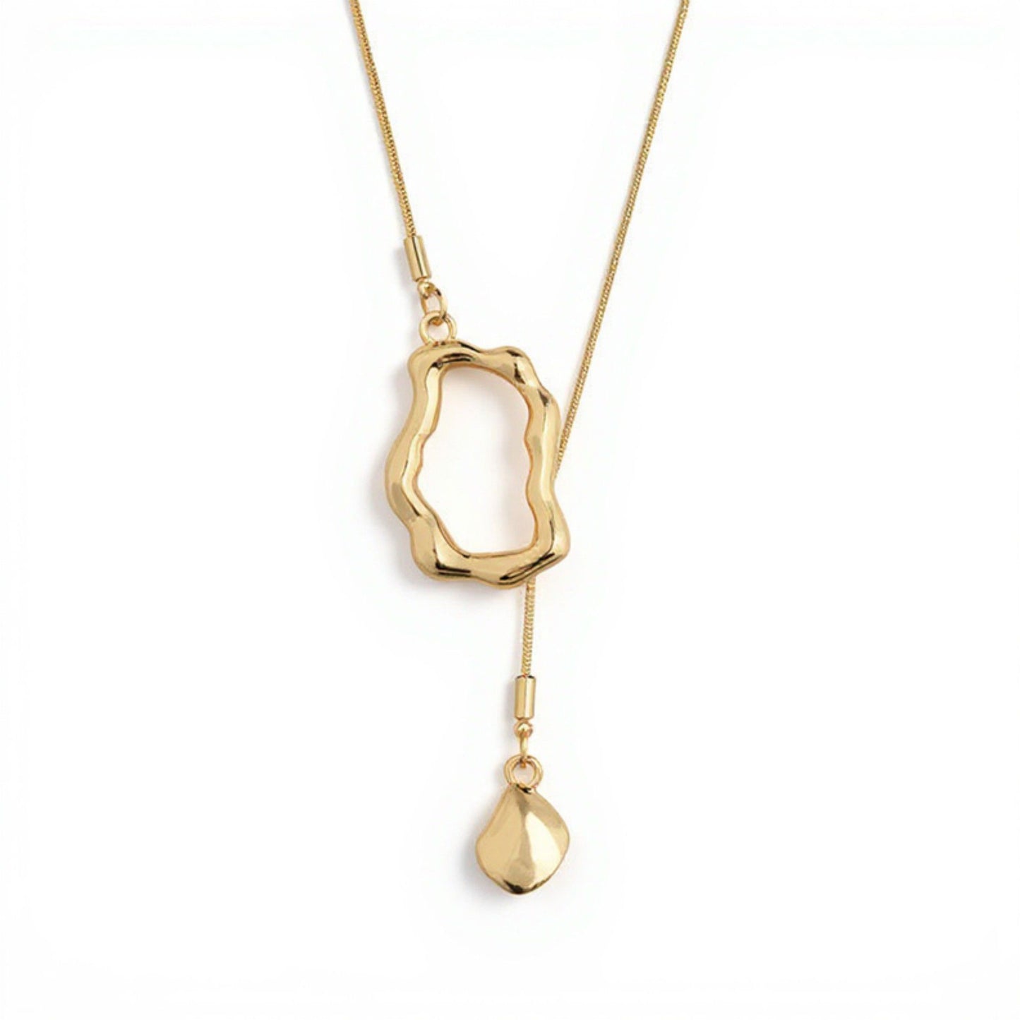 Women's Abstract Drop Pendant Necklace with Fluid Open Frame Design