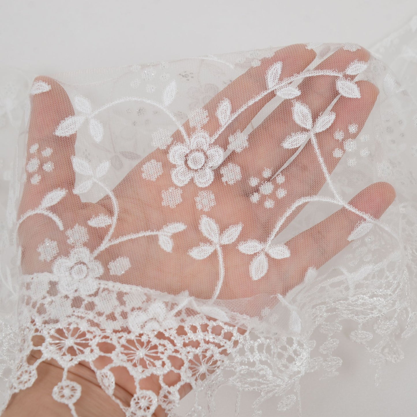 Lightweight Lace Floral Head Scarf Fringe Triangular Shawl