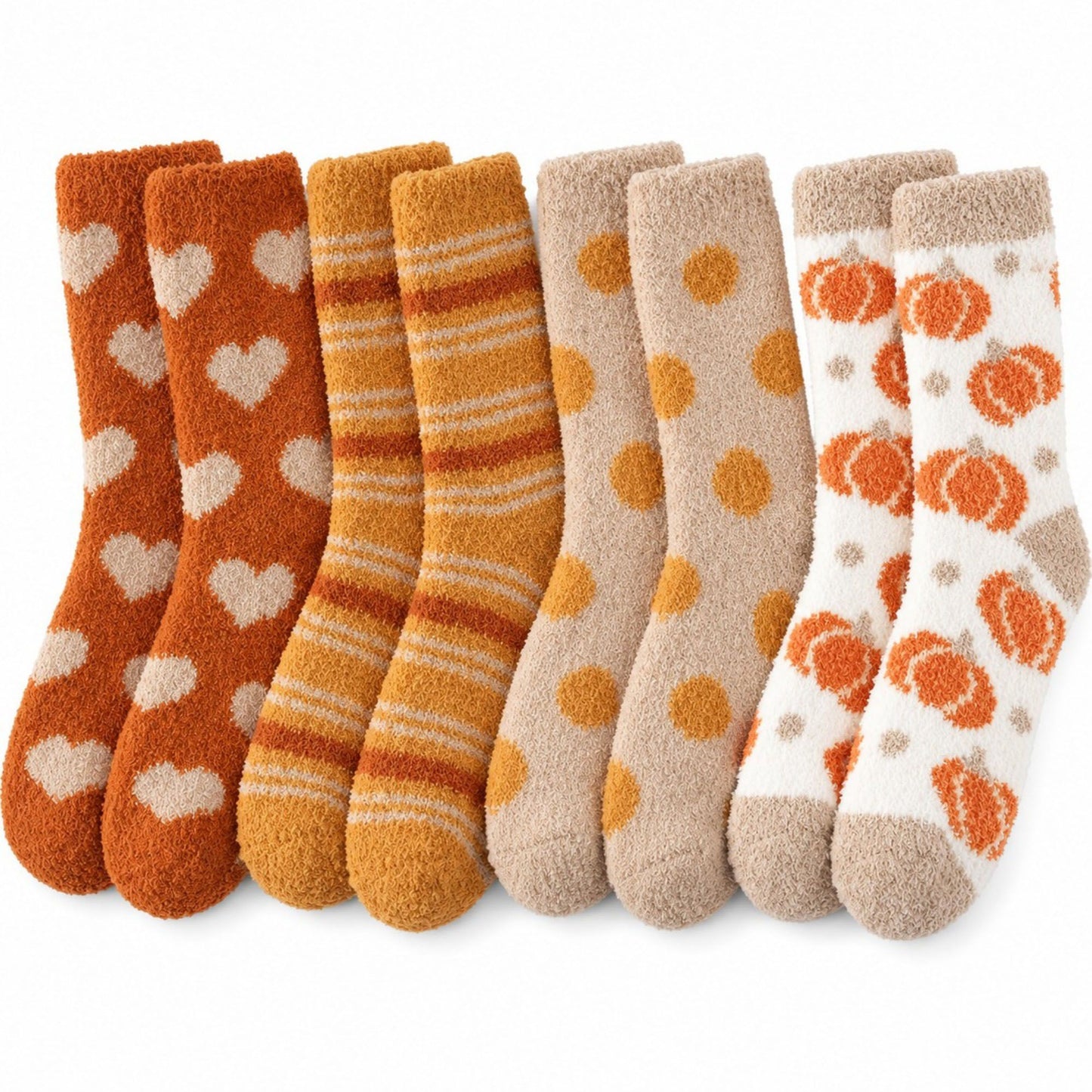 Warm Tone Fuzzy Crew Socks 4-Pair Set US 5-10.5