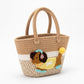 Dog Applique Woven Rope Tote Bag Textured Handbag Casual Summer Carryall