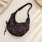 Leopard Print Suede Look Crescent Hobo Shoulder Bag with Zip Closure and Exterior Pocket