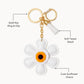 Faux Leather Sunflower Bag Charm Keychain Beige Floral Purse Accessory with Tassel