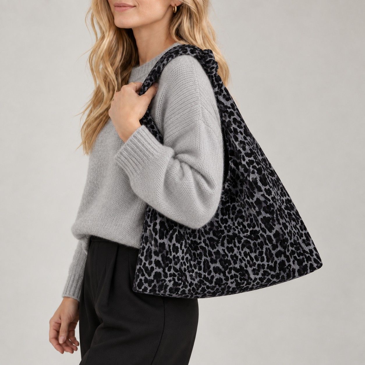 Large Suede Look Hobo Shoulder Bag with Knotted Strap and Magnetic Closure