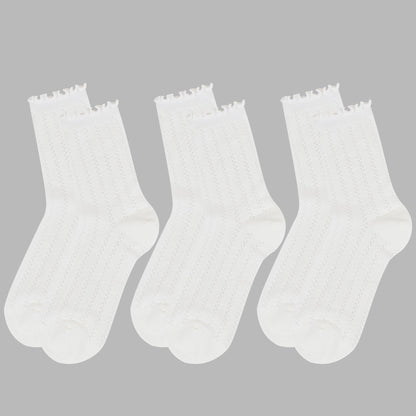 Adorable Ruffled Lace-Up Socks Wicking Cotton for Casual Comfort 3 Pairs