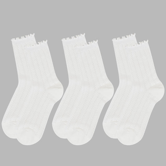 Adorable Ruffled Lace-Up Socks Wicking Cotton for Casual Comfort 3 Pairs