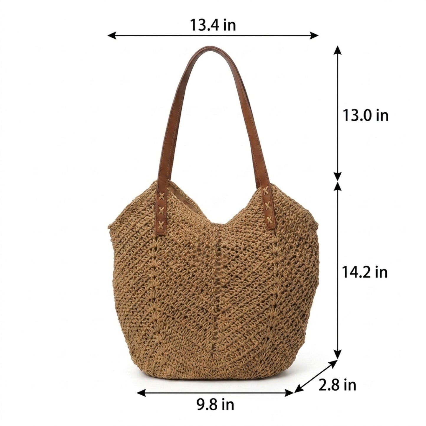 Cotton Crochet Woven Tote Bag with Shoulder Straps and Inner Pocket