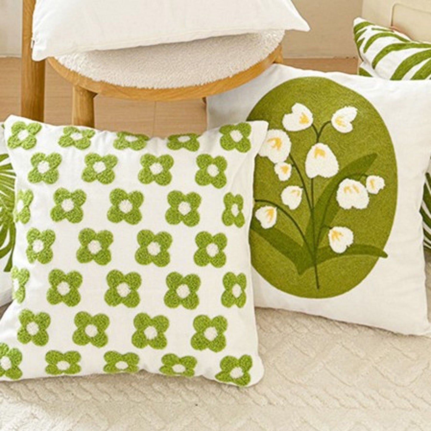 Canvas Decorative Throw Pillow Cover, Plant and Floral Print, 17.7*17.7in Square