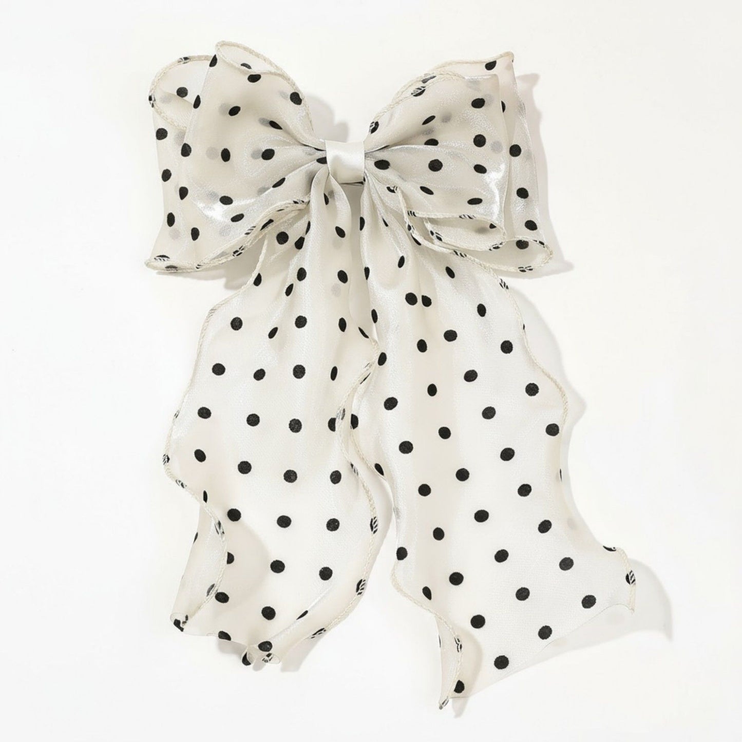 2pcs Polka Dot Chiffon Bow Hair Clip with Flowing Ribbon Tails and Lightweight Sheer Fabric