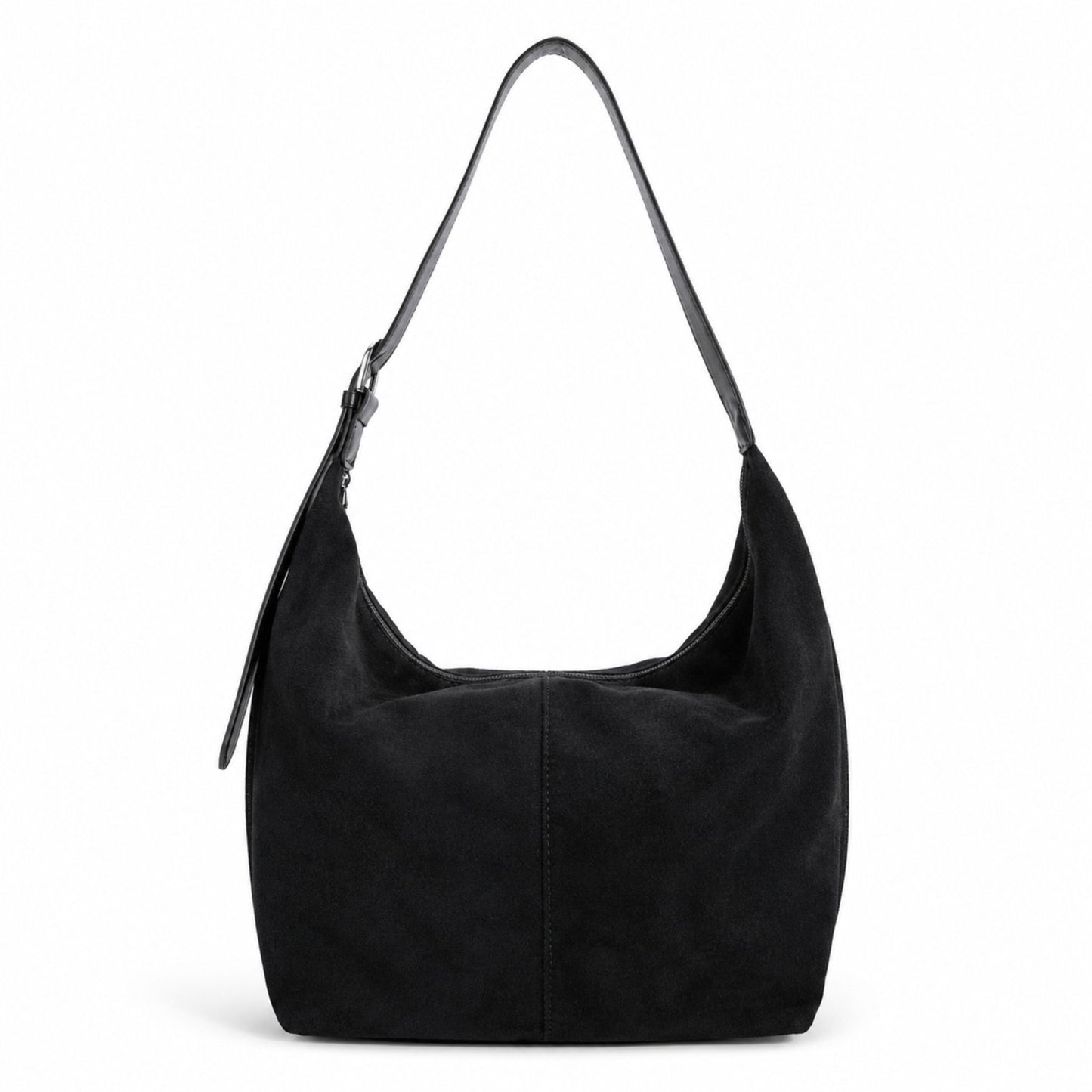 Slouchy Faux Suede Hobo Shoulder Bag with Zipper Closure and Adjustable Strap