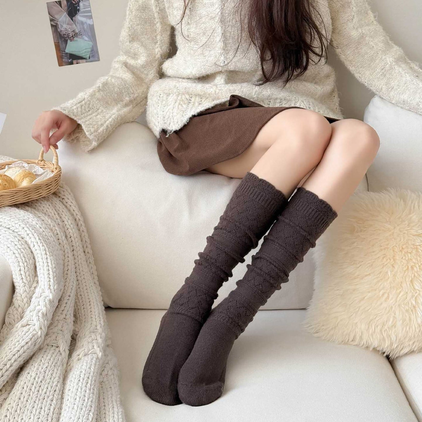 6pk Cable Knit Knee-High Socks - Warm Textured Socks for Casual Winter & Cozy Daily Wear