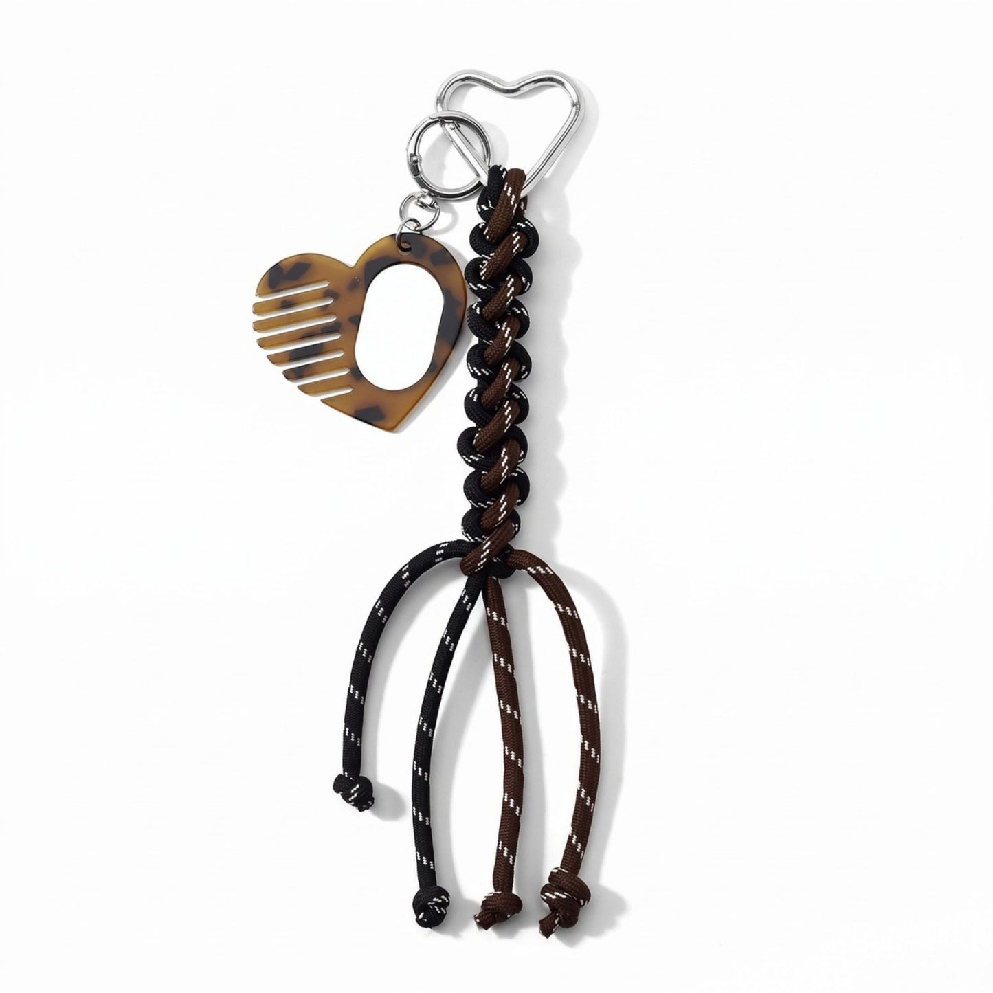 Braided Cord Keychain with Heart Comb and Mirror