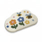 Tufted Floor Mat with Happy Text and Floral Pattern Non Slip Backing Soft Plush Decorative Scalloped Edge Indoor Rug