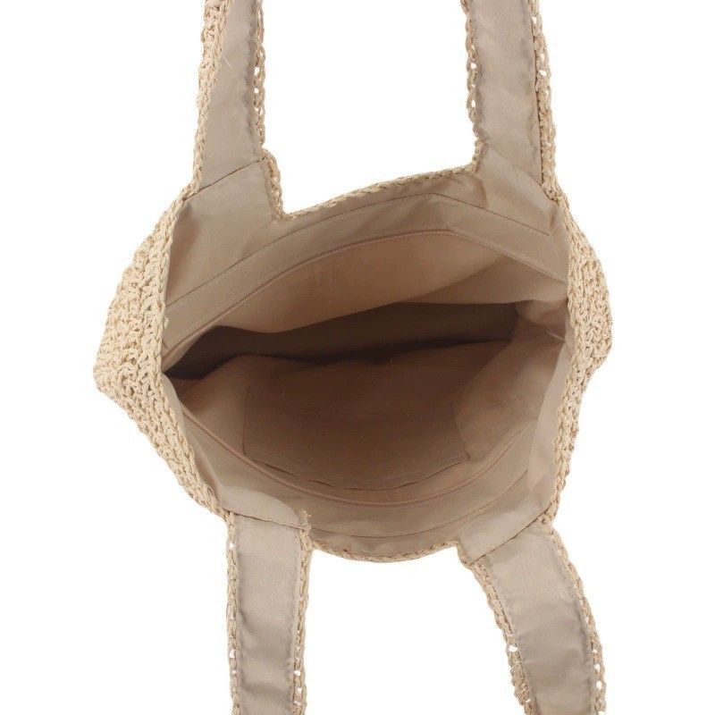 Woven Crochet Tote Bag with Shoulder Straps Lightweight Knit Tote with Zipper Pocket