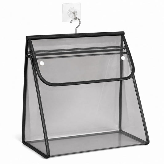 Clear Hanging Wall Storage Bag with Snap Flap Hook Bathroom Organizer