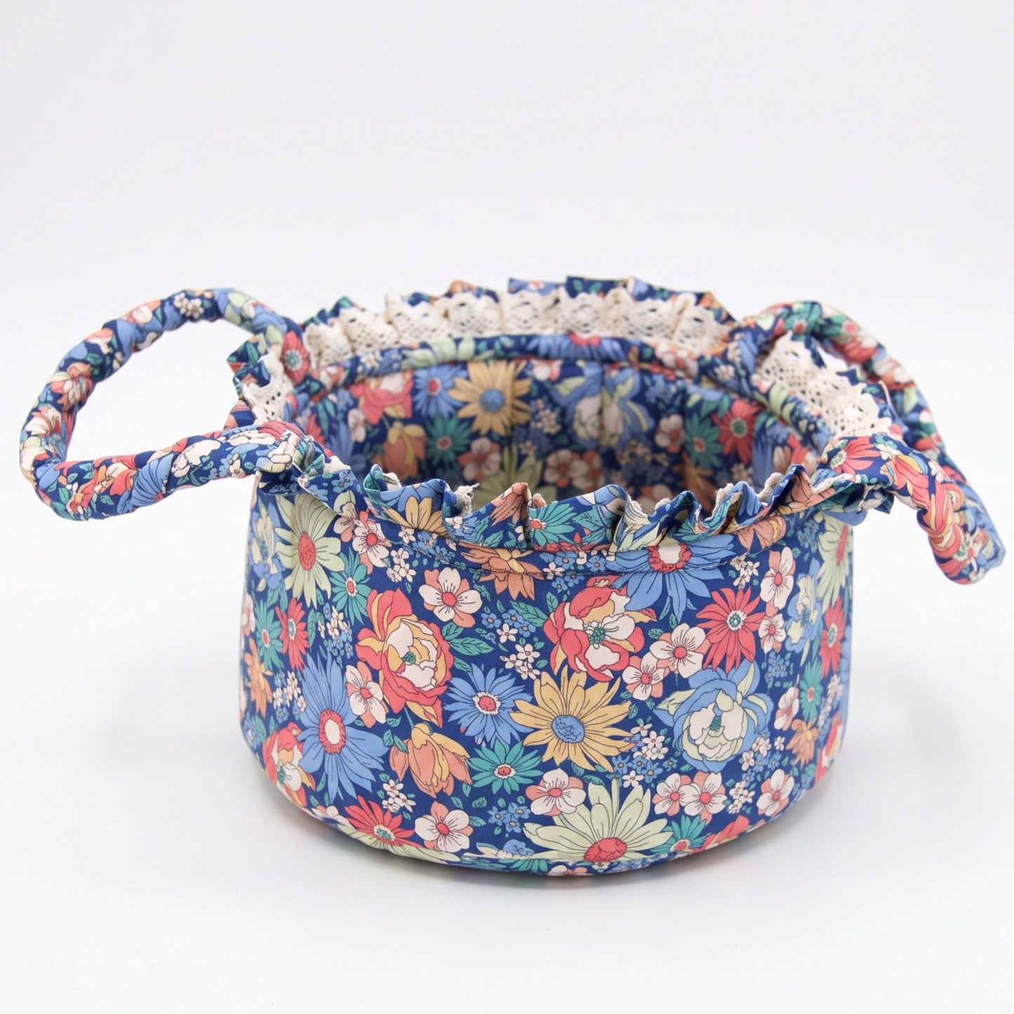 Floral Quilted Fabric Storage Basket with Carry Handles