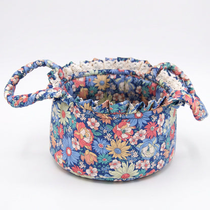 Floral Quilted Fabric Storage Basket with Carry Handles