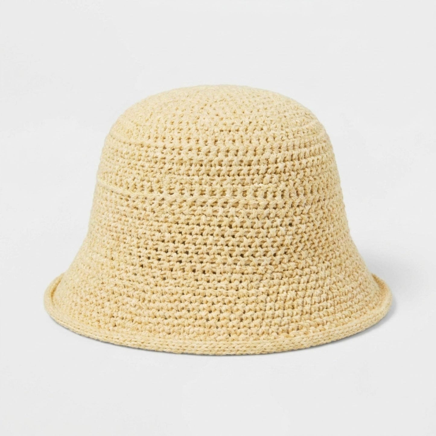 Crochet Bucket Hat with Rolled Brim and Openwork Texture