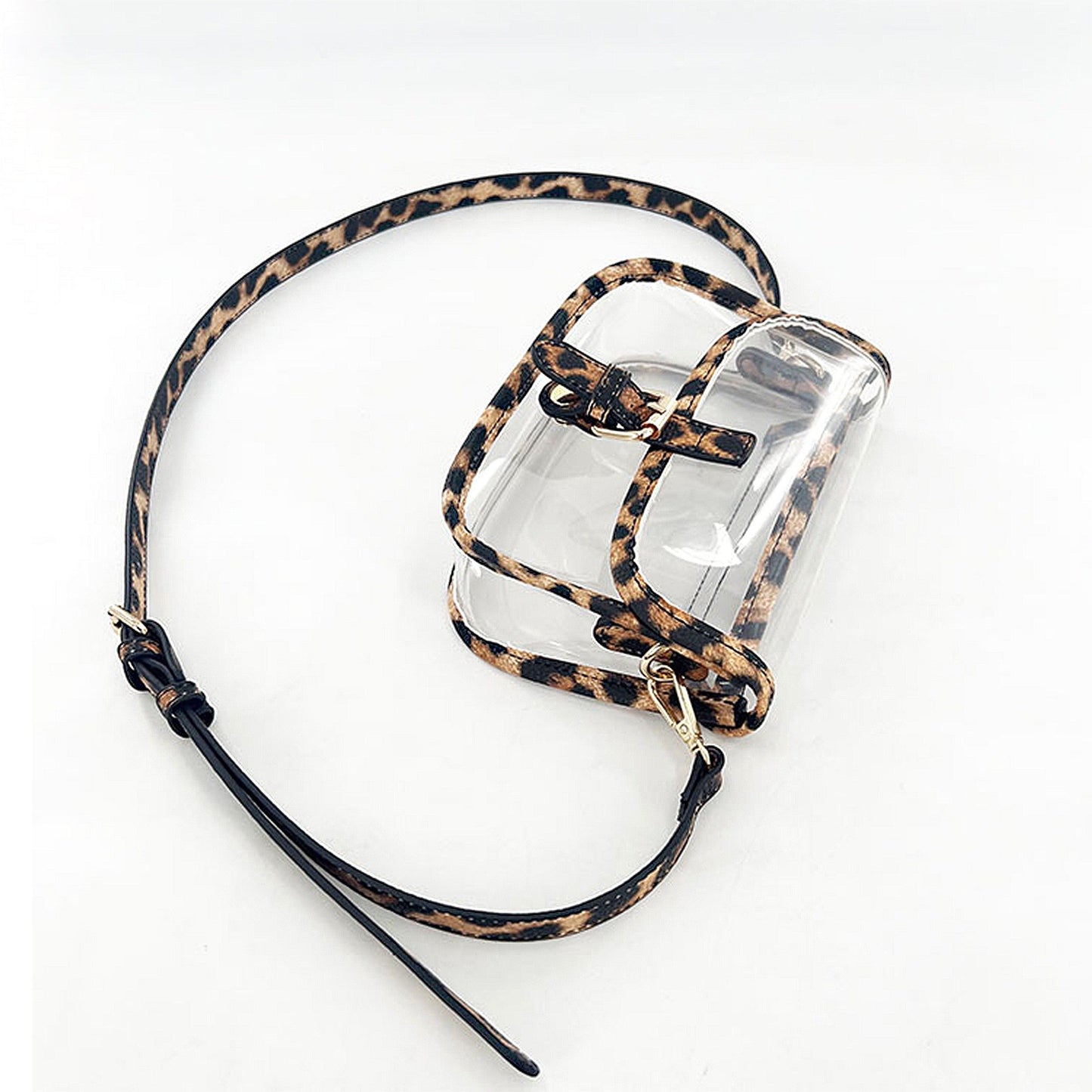 Clear Crossbody Handbag with Adjustable Strap and Buckle Flap Closure