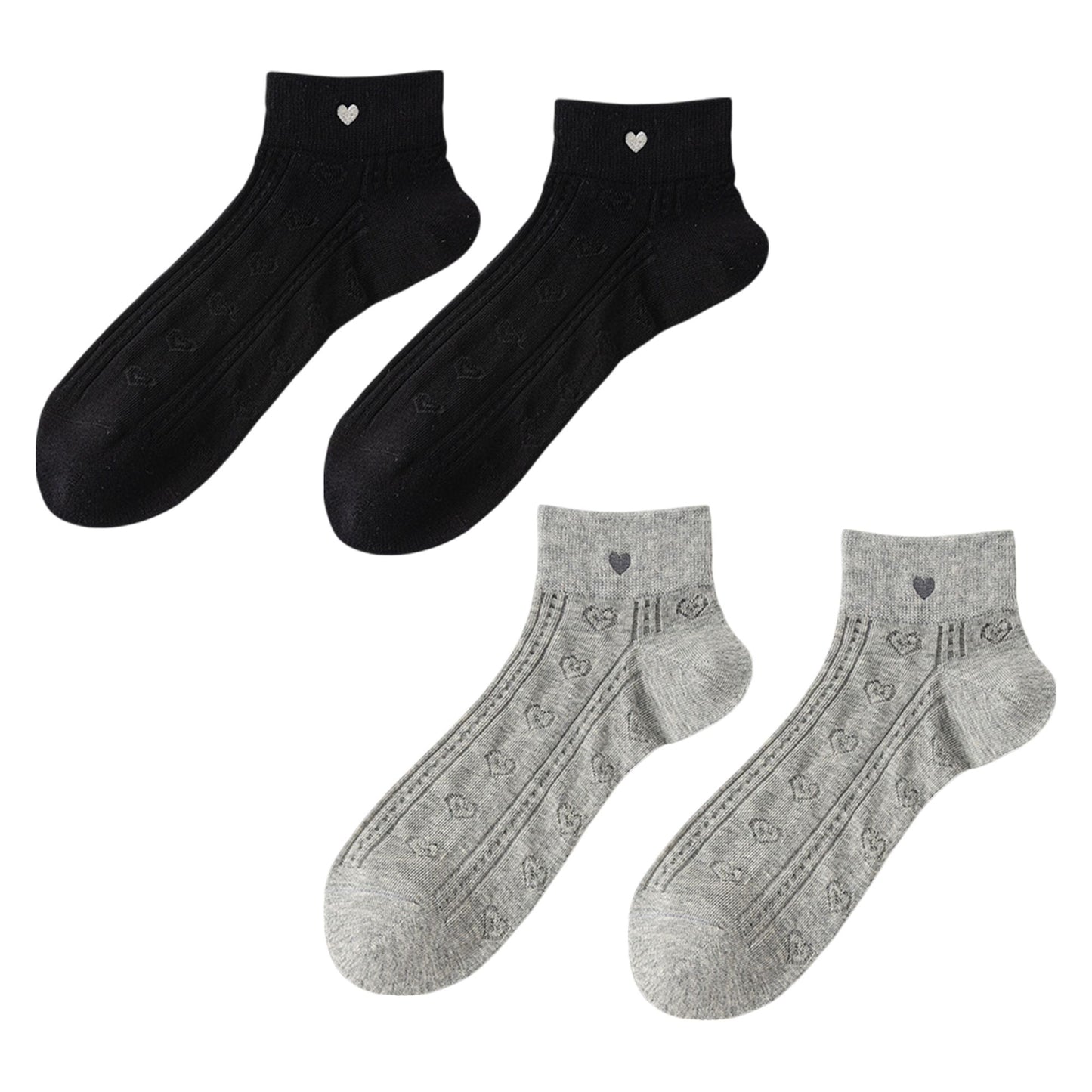 4 Pairs Heart Pattern Breathable Short Crew Socks Soft Stretch Knit Design Multiple Color Options