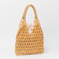 Beaded Tote Bag with Inner Pouch Soft Structured Wooden Bead Handbag Open Weave Shoulder Bag Lightweight Carryall