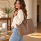 Large Corduroy Tote Bag with Zipper Pockets