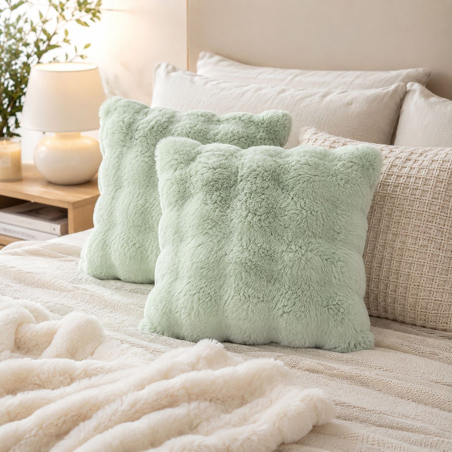 Plush Shaggy Decorative Throw Pillow Cover Soft Accent Cushion Cover for Sofa Bed