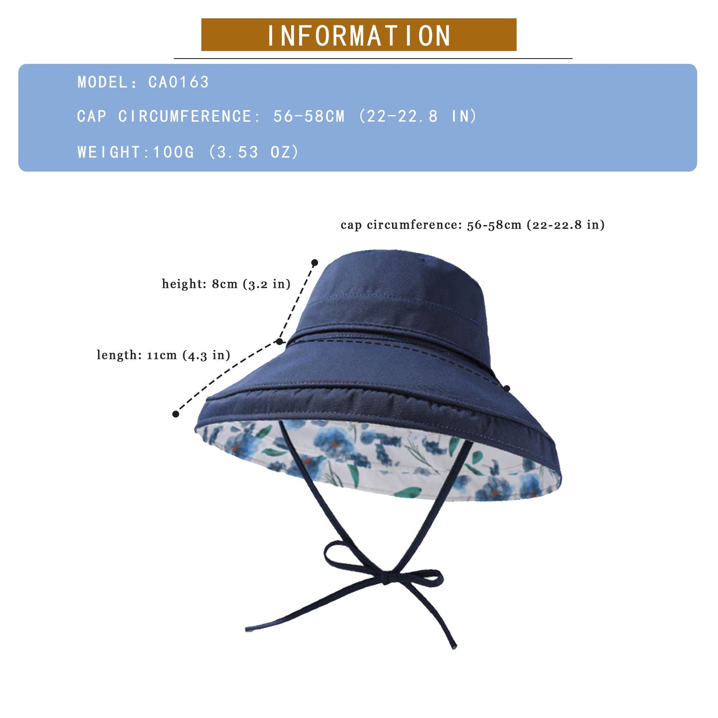 Women's Reversible Floral & Solid Bucket Sun Hat with Chin Strap