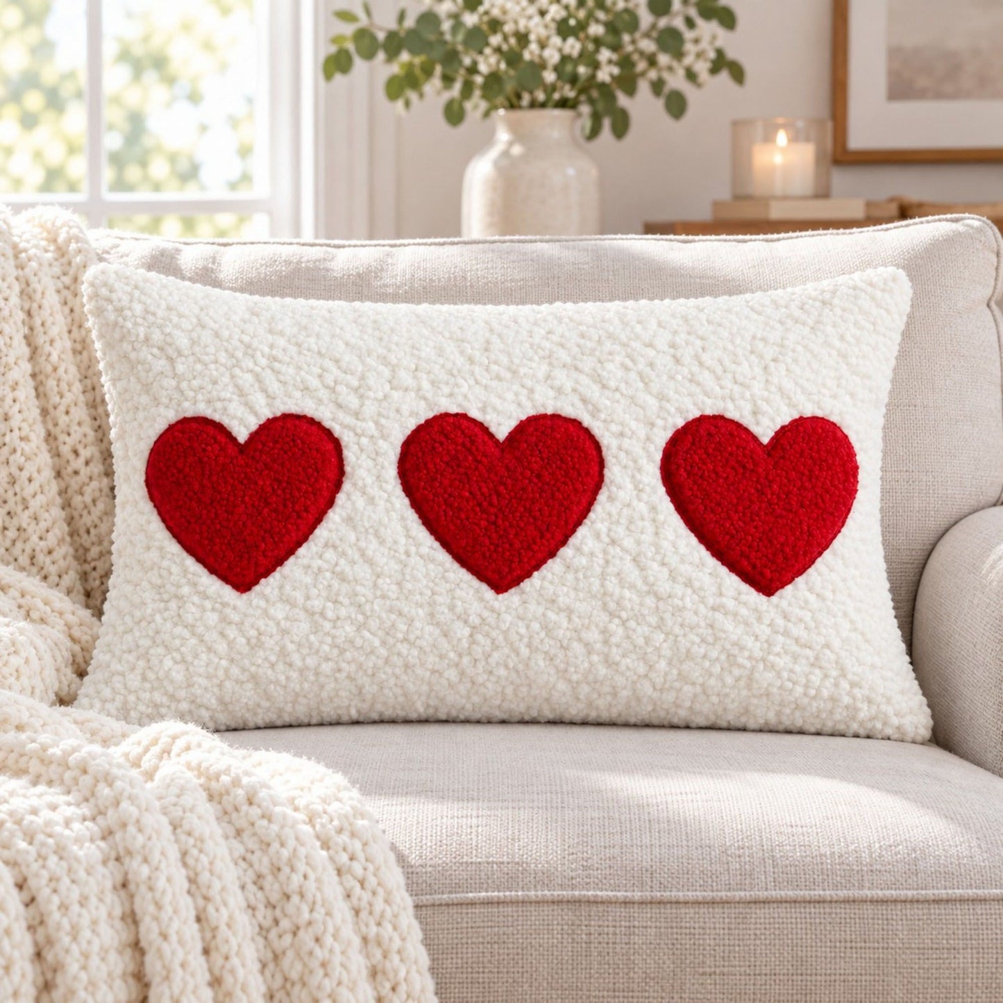 Heart Tufted Decorative Throw Pillow Cover 11.8 x 19.7 in (Single Piece)