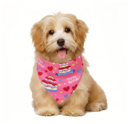 Pet Bandana Collar Soft Adjustable Birthday Print Scarf with Heart Pattern Tie Closure Neckwear