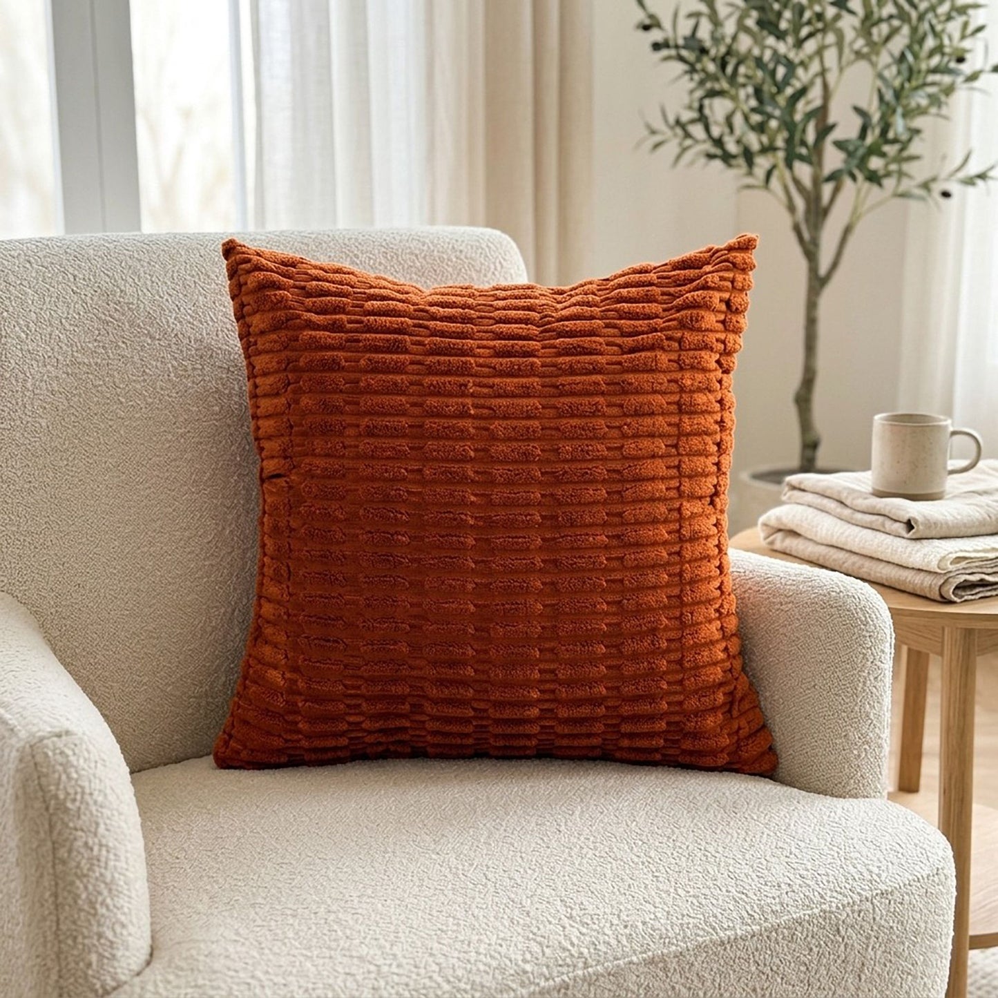 Textured Corduroy Decorative Throw Pillow Cover for Home Decor 17.7 x 17.7in
