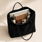 Large Faux Suede Tote Bag with Front Pocket and Double Shoulder Handles