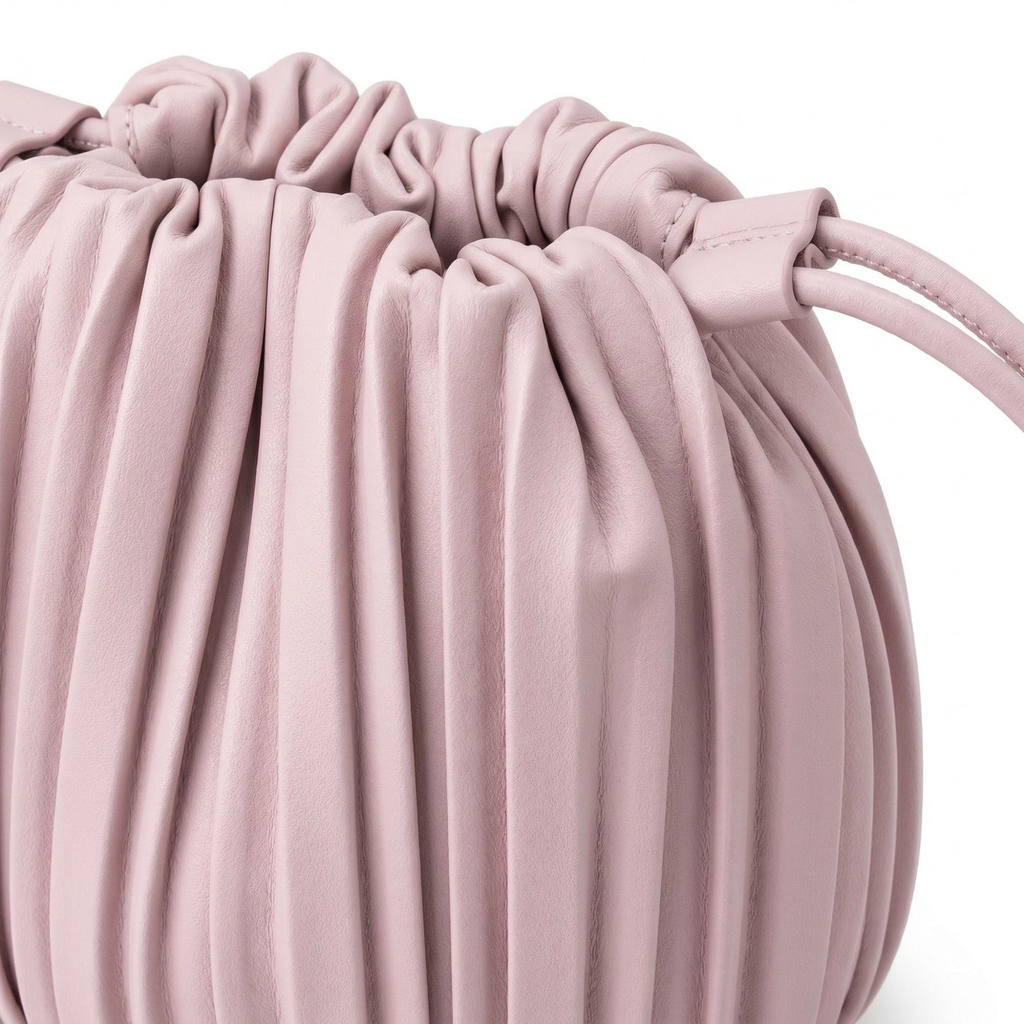Pleated Crossbody Bucket Bag with Long Shoulder Strap and Gathered Top 7.5x8.5x3.5in
