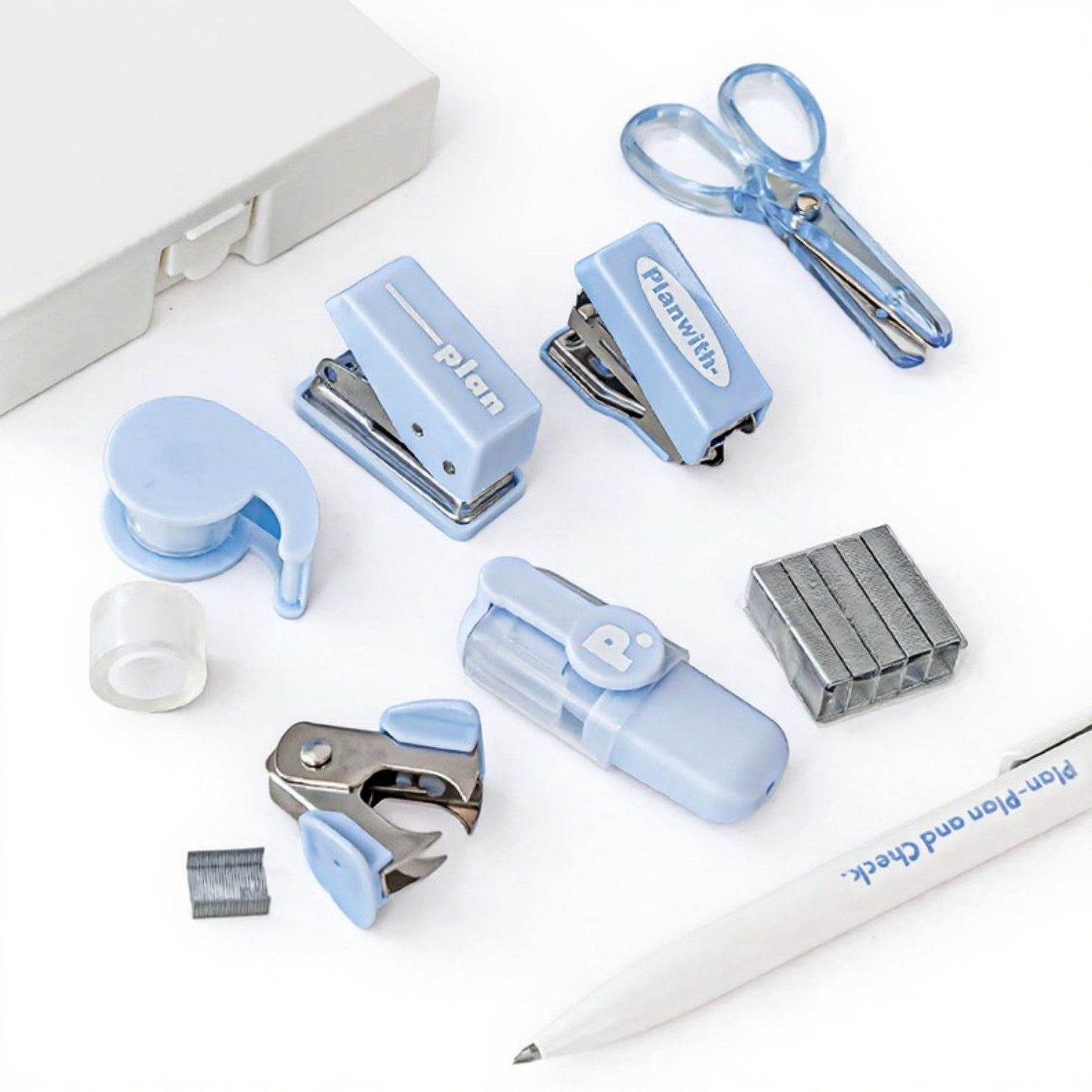 Portable Stationery Supply Set with Clear Zipper Case for School and Office Use 4.2x2.5x1.5 in