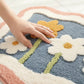 Tufted Floor Mat with Floral Daisy Pattern Non Slip Backing Soft Plush Decorative Scalloped Edge Rug