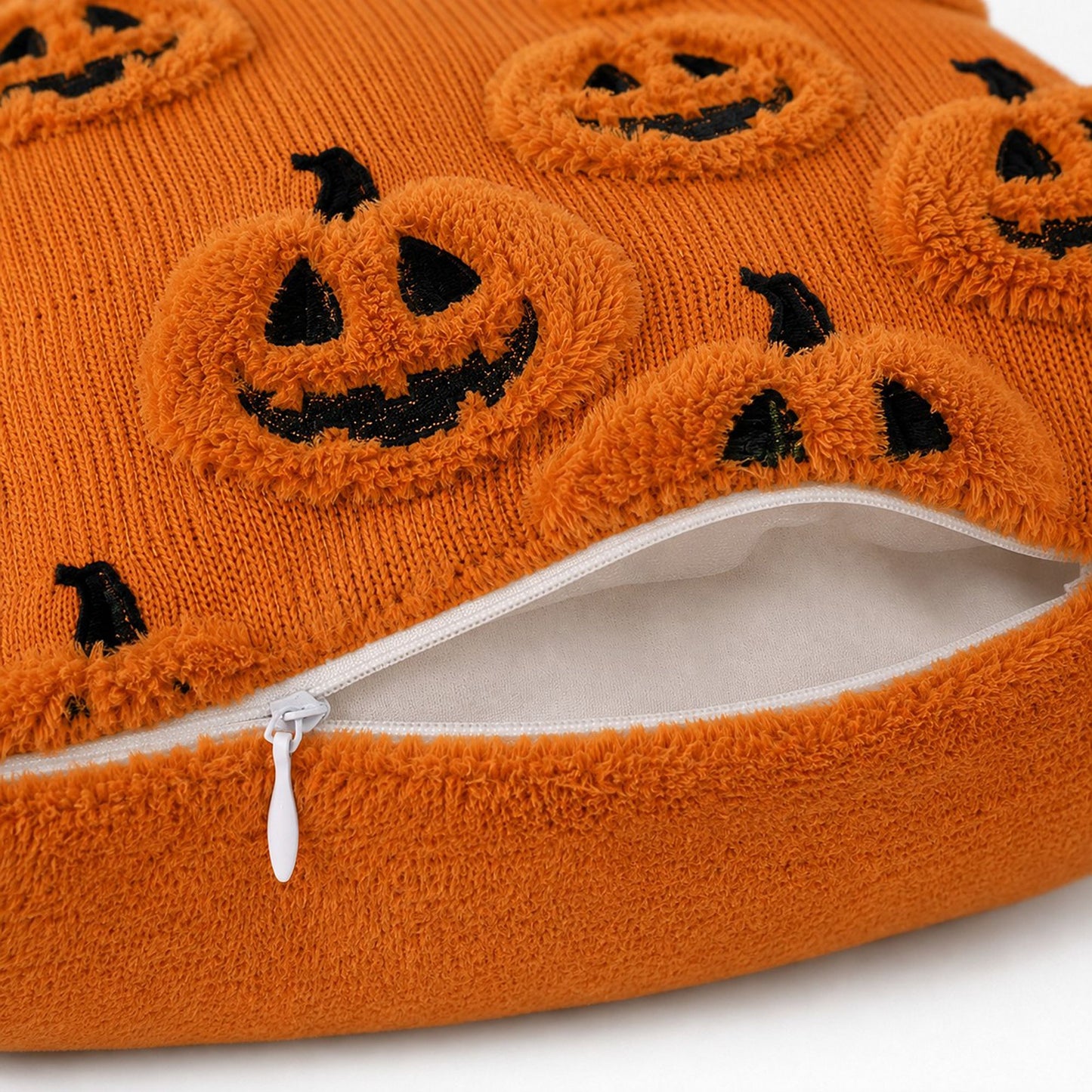 Halloween Pumpkin Ghost Textured Decorative Throw Pillow Cover for Sofa Bed Chair