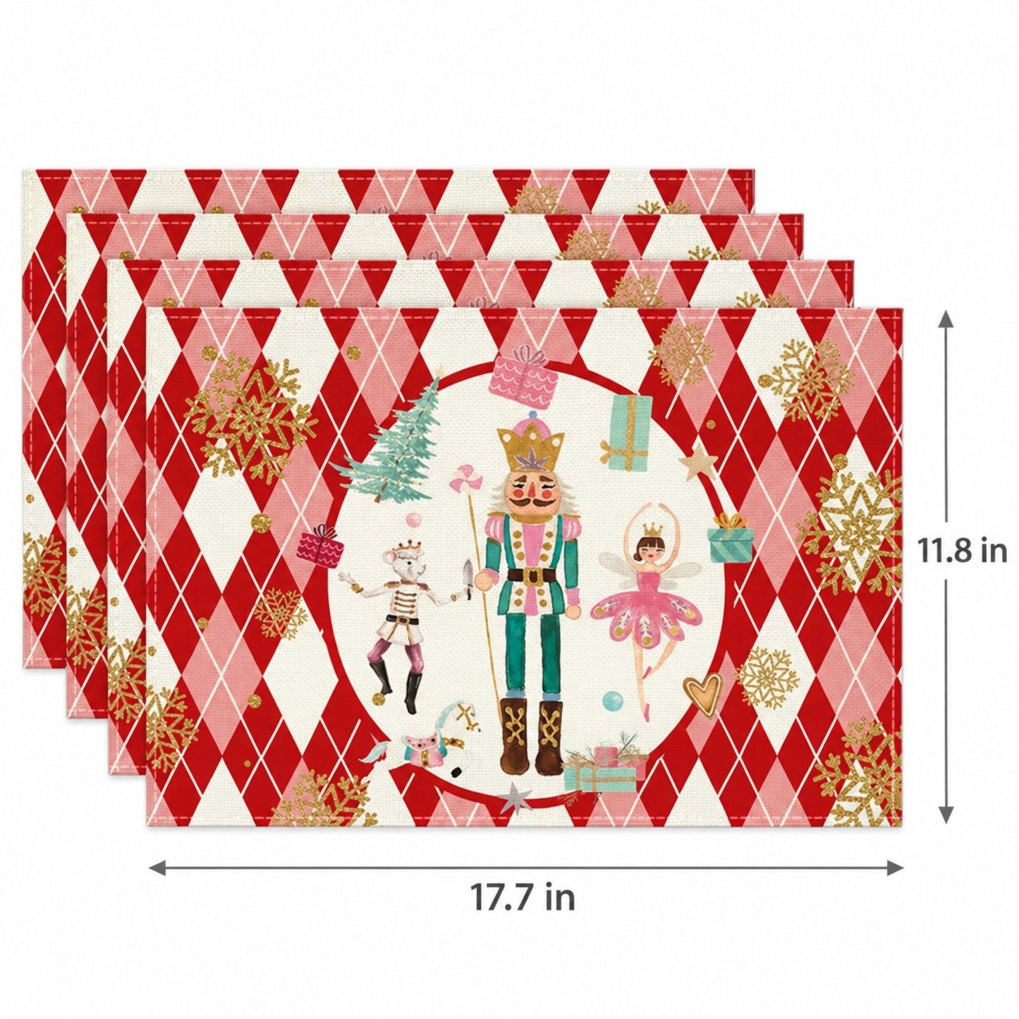 Christmas Nutcracker Placemats Set of 4 Holiday Dining Table Mats 11.8 x 17.7in