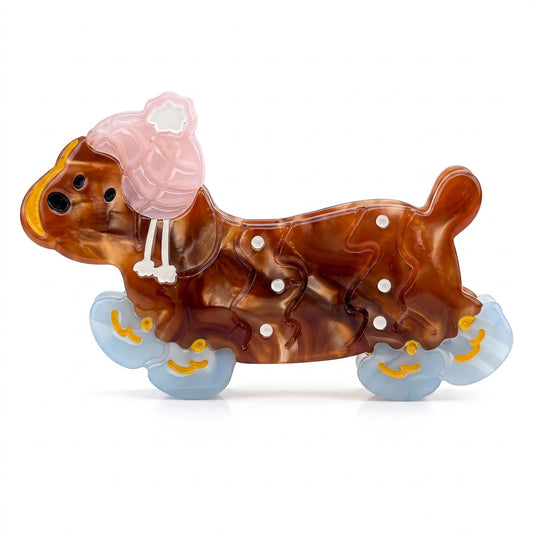 3pc Dachshund Dog Hair Clip Set Colorful Acetate Barrettes