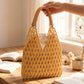 Beaded Tote Bag with Inner Pouch Soft Structured Wooden Bead Handbag Open Weave Shoulder Bag Lightweight Carryall
