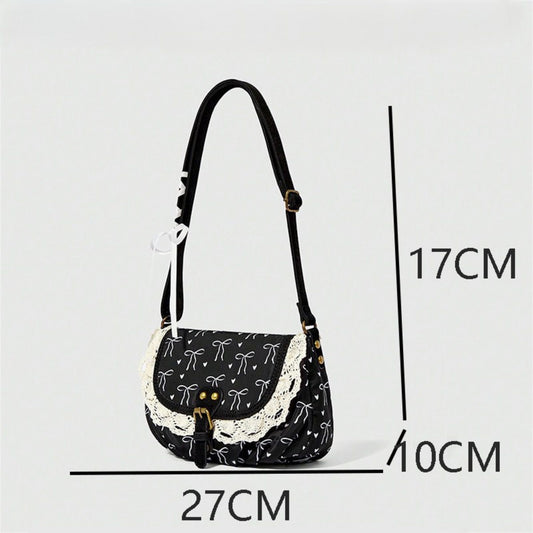 Vintage Lace Crossbody Bag for Women, Adjustable Shoulder Purse with Buckle Flap