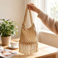 Crochet Fringe Shoulder Bag Open Knit Boho Tassel Handbag Lightweight Woven Crossbody Tote