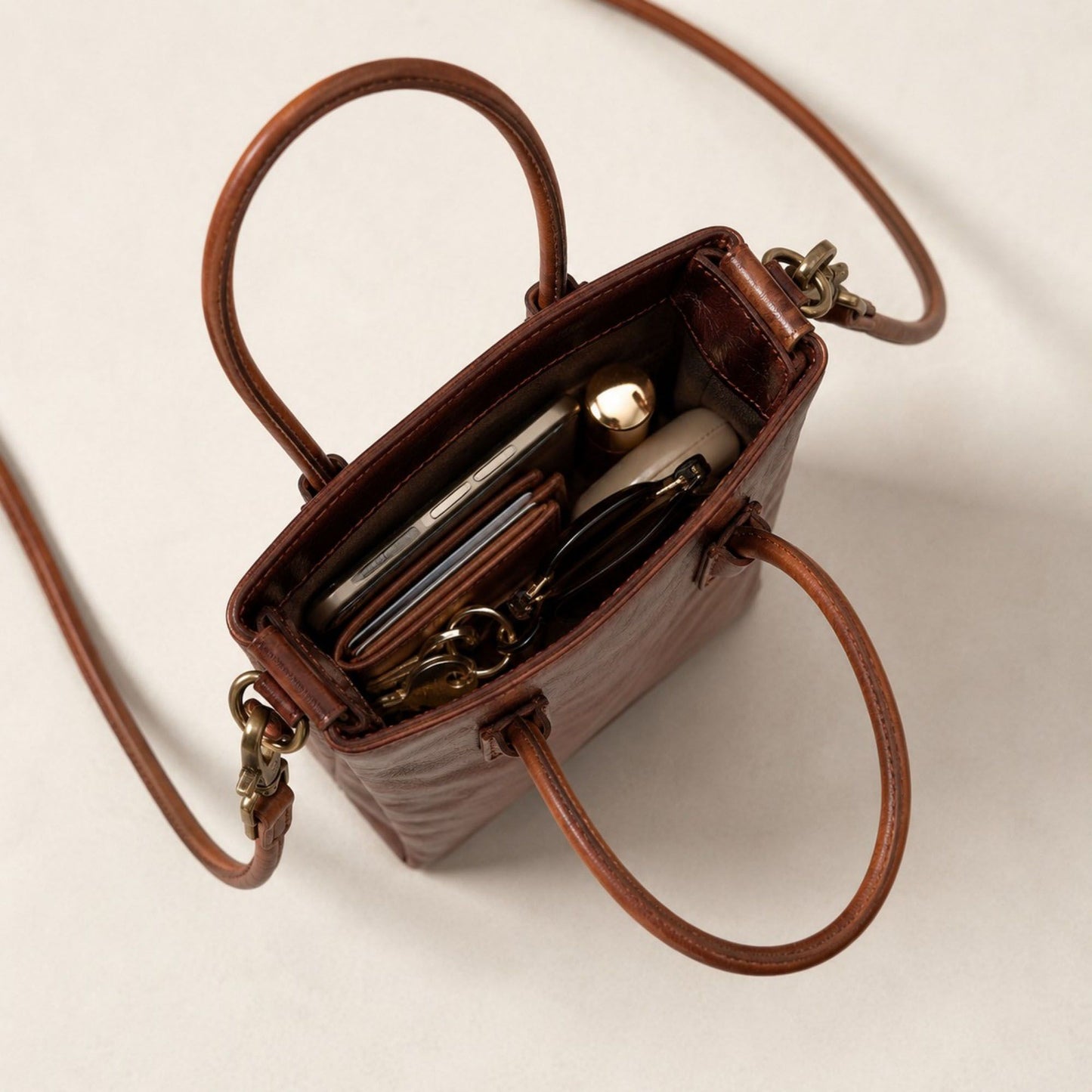Mini Tote Bag with Top Handles and Adjustable Crossbody Strap