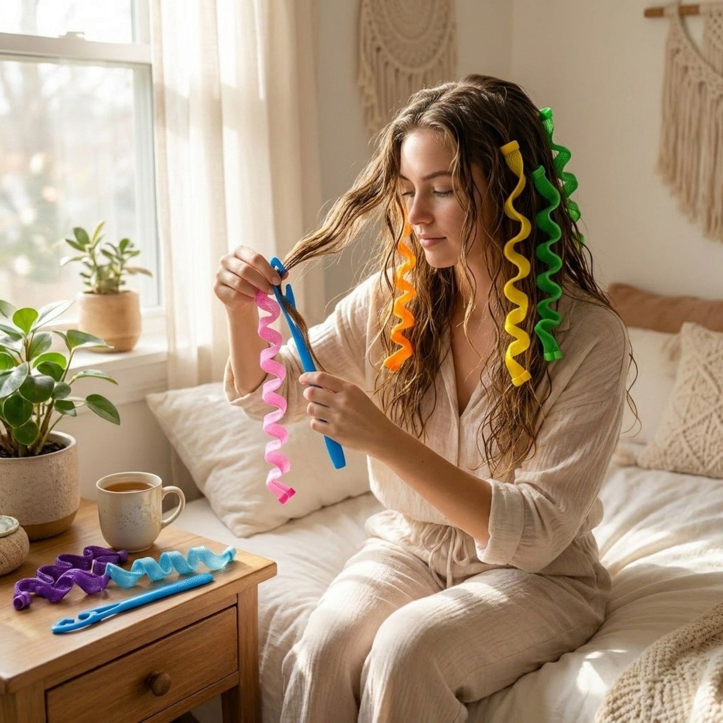 Heatless Curling Rod Set 30 Piece Spiral Hair Rollers with Styling Hooks Flexible No Heat Hair Curlers Long Lasting Waves